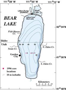 Bear Lake in Idaho and Utah fishing map